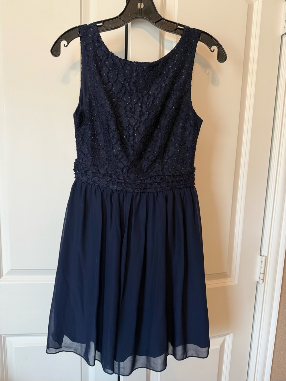 Speechless Navy Lace Bodice Chiffon Mini Dress